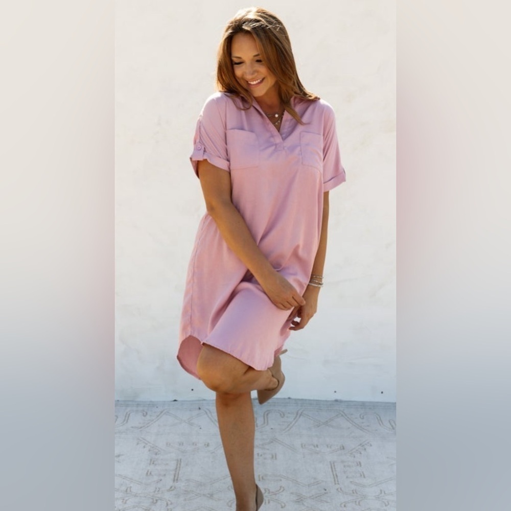 Mazik Blush Pink Mini Shirt Dress
